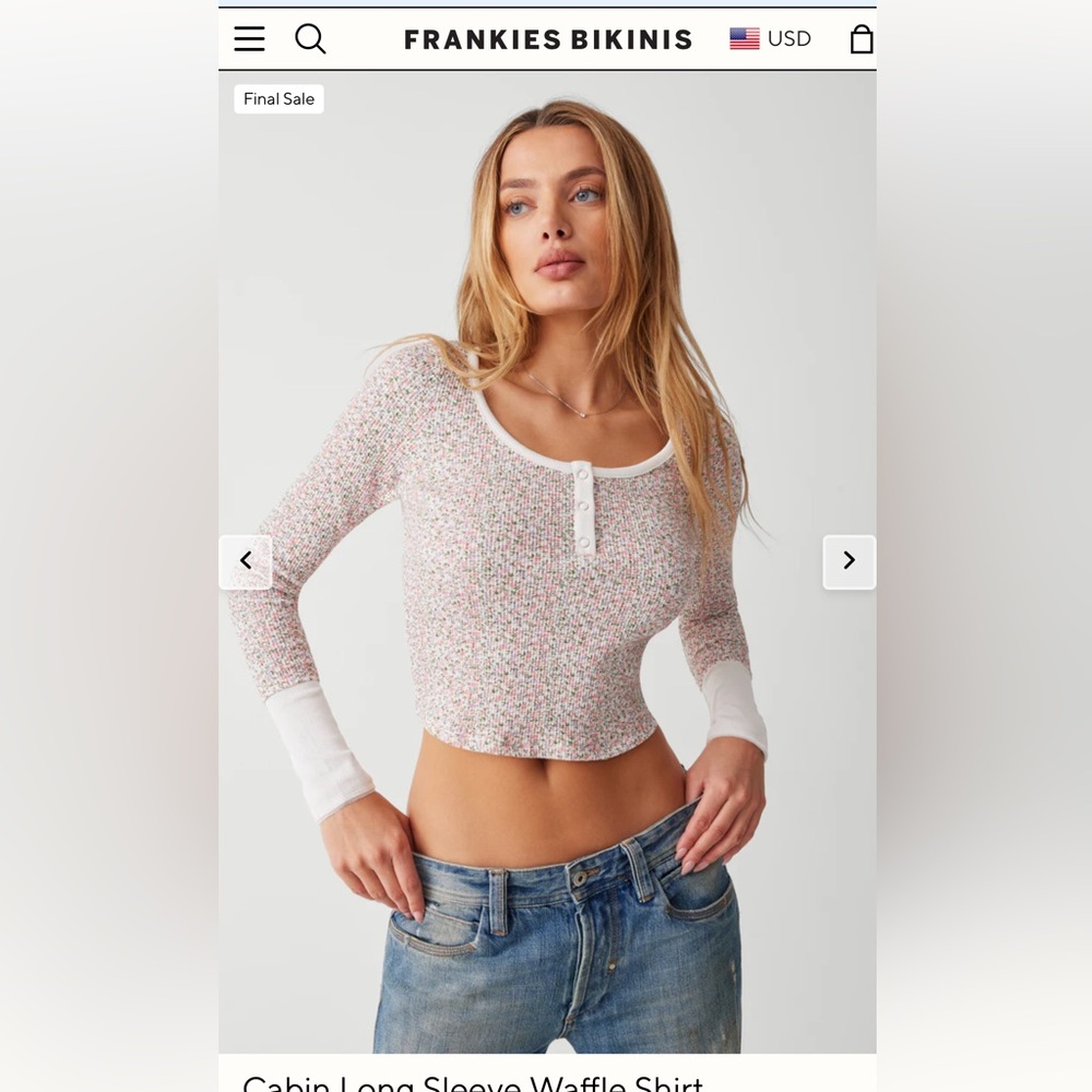 NWT Frankies Bikinis Cabin Long Sleeve Waffle Shirt, XS